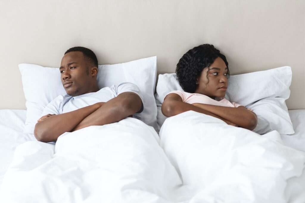 Young married african american couple after fight